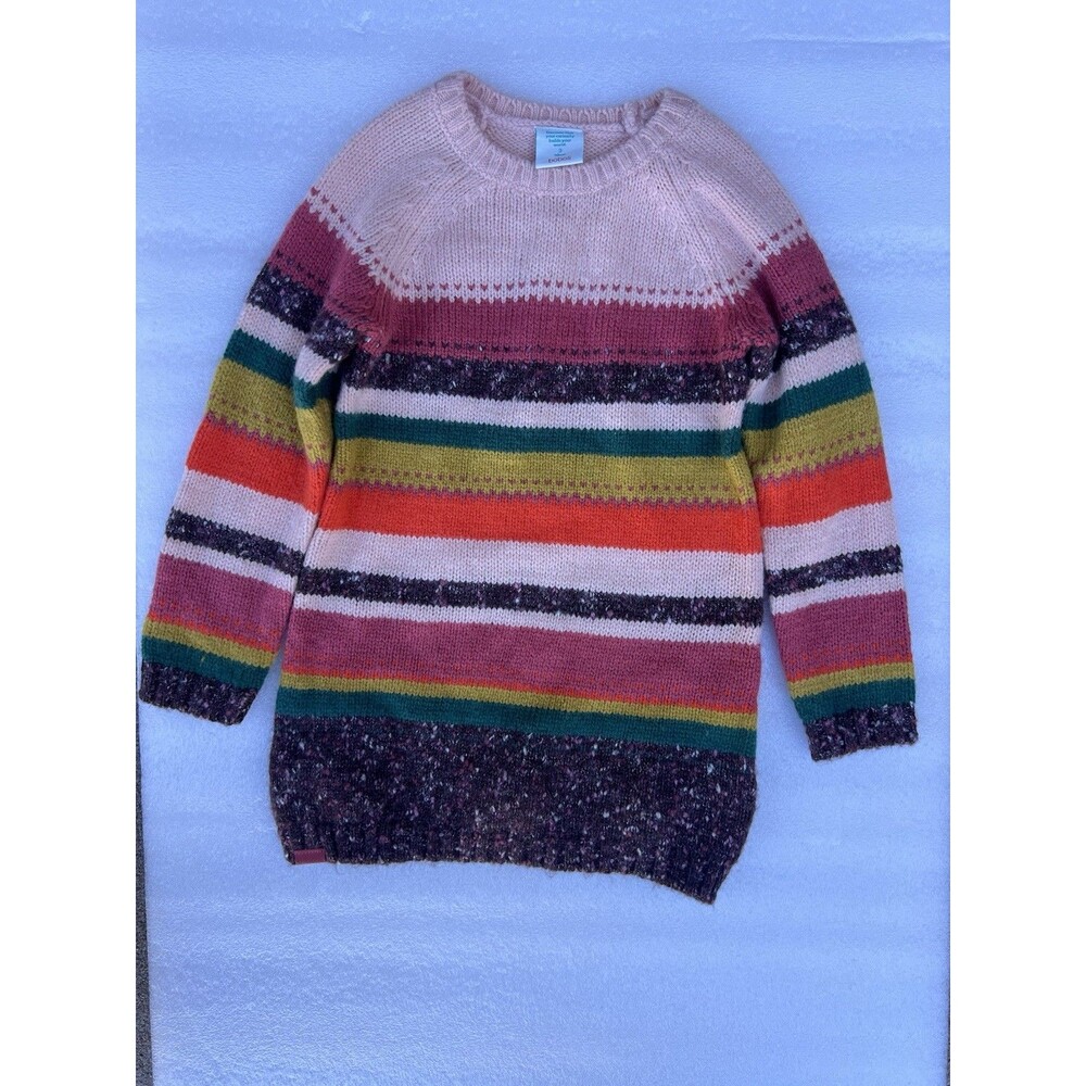 Girls Boboli Pink Red green gold striped Long Sleeve Sweater Dress Size 3T